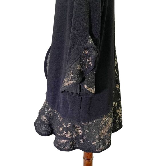 Vintage Ali Miles Lagenlook Ruffle Trim Black & Gold Jacket Topper Size Large - Picture 7 of 15